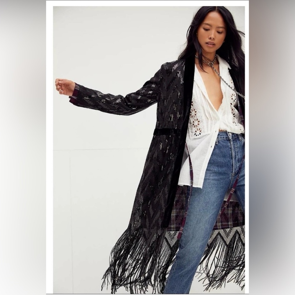 Free People Stardust Sequin Fringe Duster worn twice